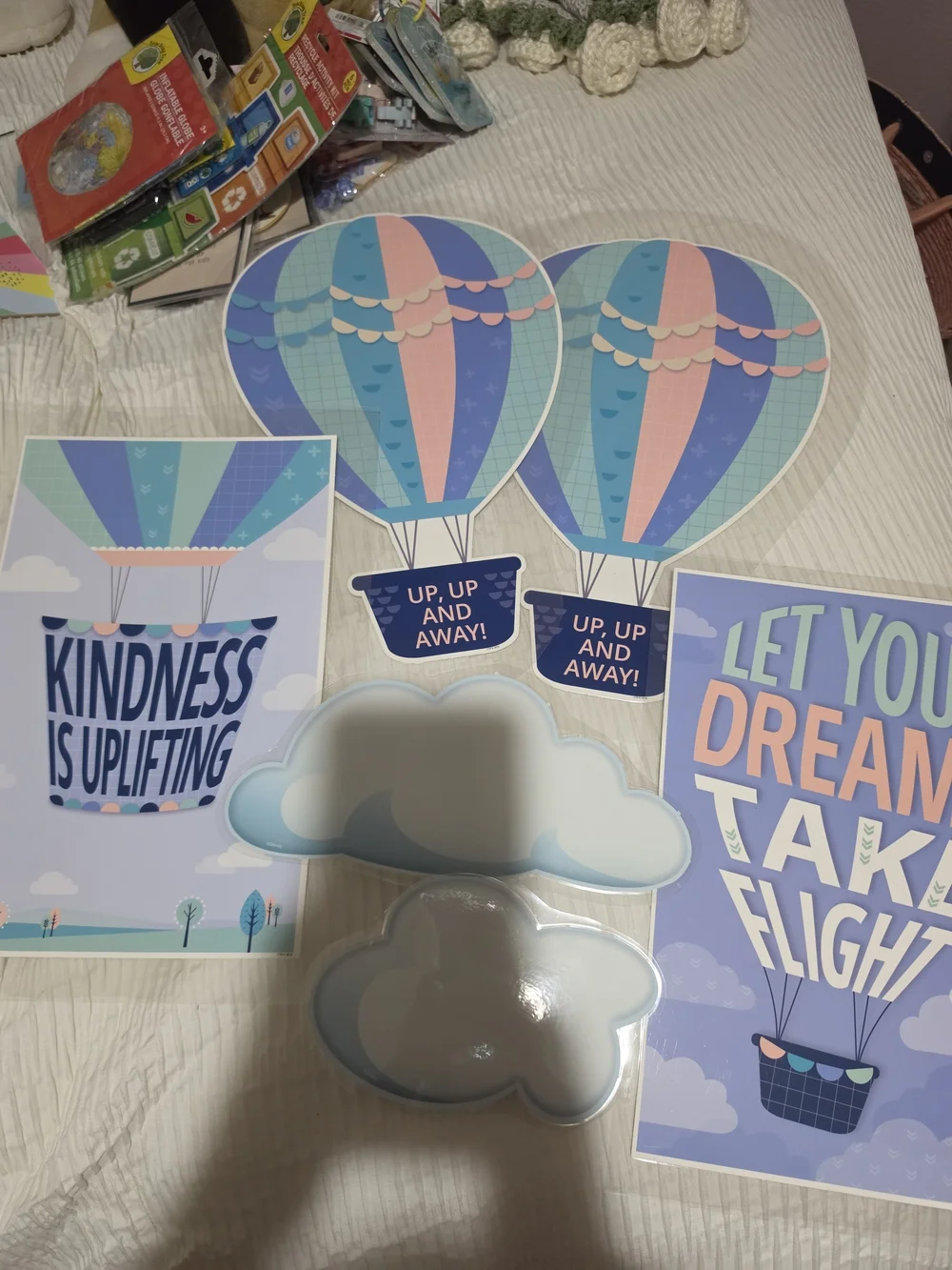 Hot Air Balloon & Cloud Laminated Classroom Décor - Pastel Blue Pink